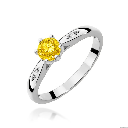 Pierścionek W0074 Diament Laboratoryjny żółty 0,50ct białe złoto