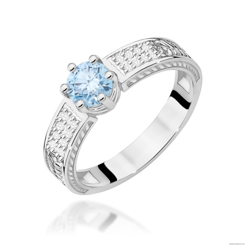 Pierścionek W0075 Diament Laboratoryjny niebieski 0,50ct białe złoto