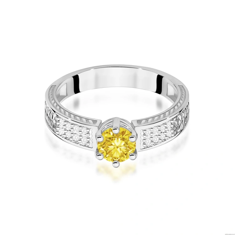 Pierścionek W0075 Diament Laboratoryjny żółty 0,50ct białe złoto