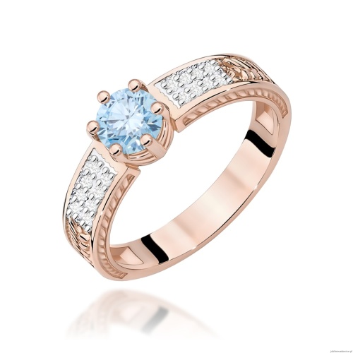 Pierścionek W0075 Diament Laboratoryjny niebieski 0,50ct różowe złoto