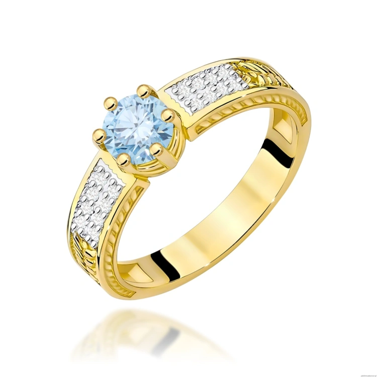 Pierścionek W0075 Diament Laboratoryjny niebieski 0,50ct żółte złoto