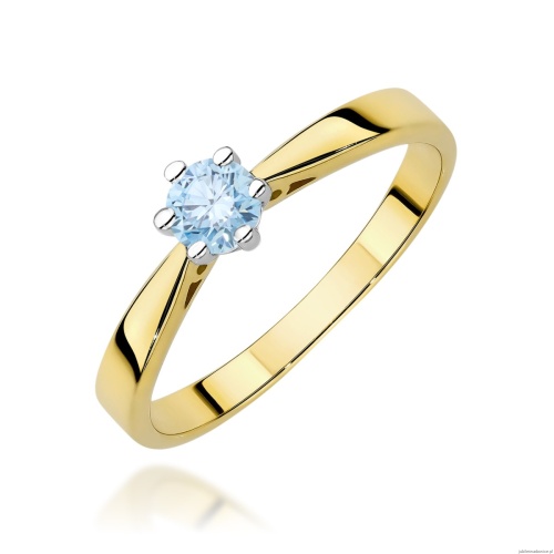 Pierścionek W0229 Diament Laboratoryjny niebieski 0.30ct żółte złoto