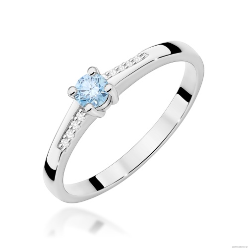 Pierścionek W0258 Diament Laboratoryjny niebieski 0,15ct białe złoto