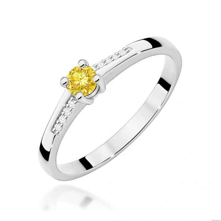 Pierścionek W0258 Diament Laboratoryjny żółty 0,15ct białe złoto