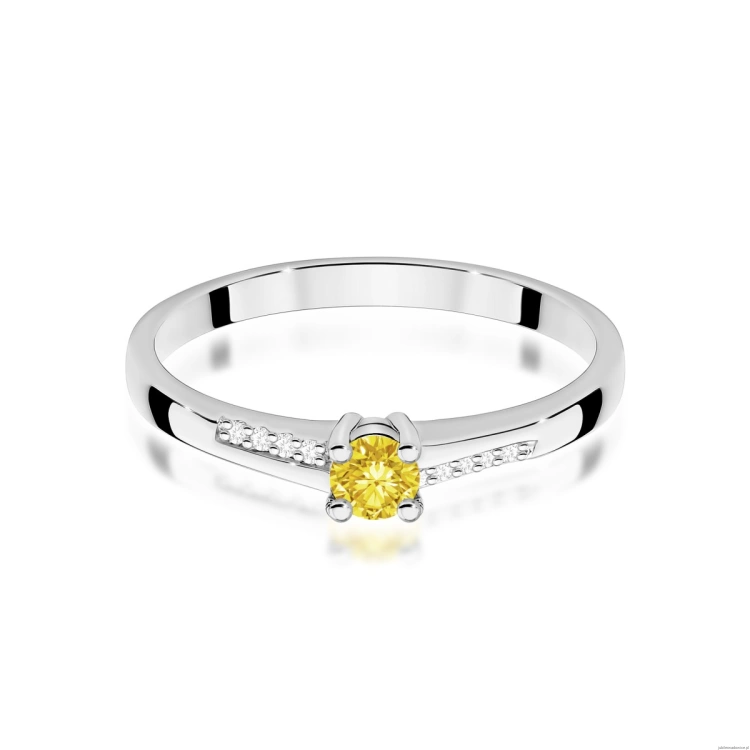 Pierścionek W0258 Diament Laboratoryjny żółty 0,15ct białe złoto