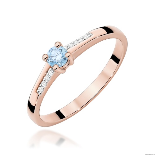 Pierścionek W0258 Diament Laboratoryjny niebieski 0,15ct różowe złoto
