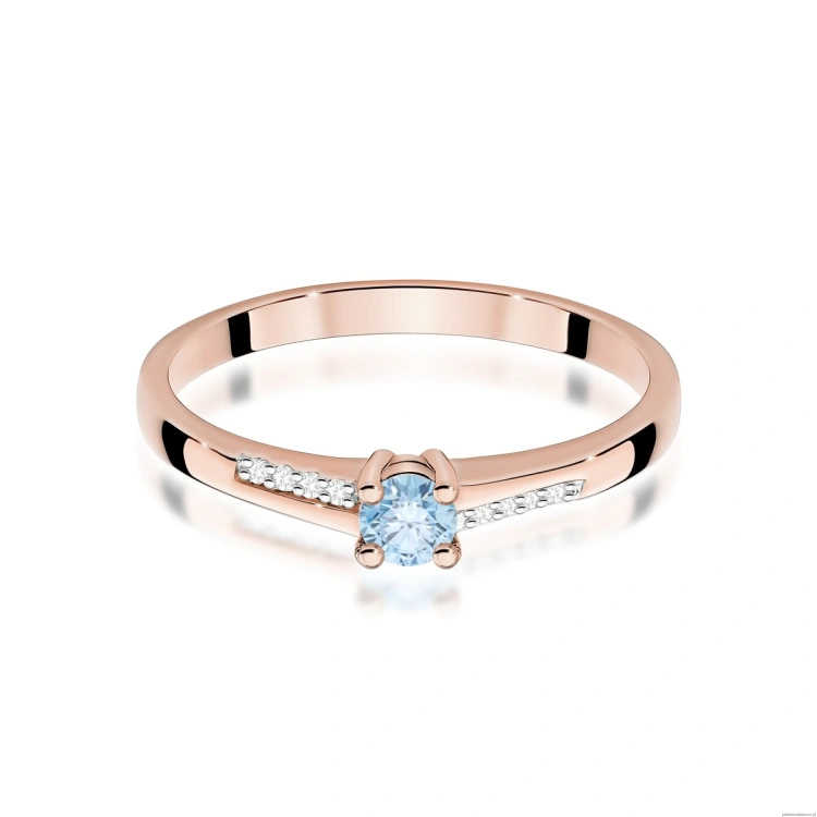 Pierścionek W0258 Diament Laboratoryjny niebieski 0,15ct różowe złoto