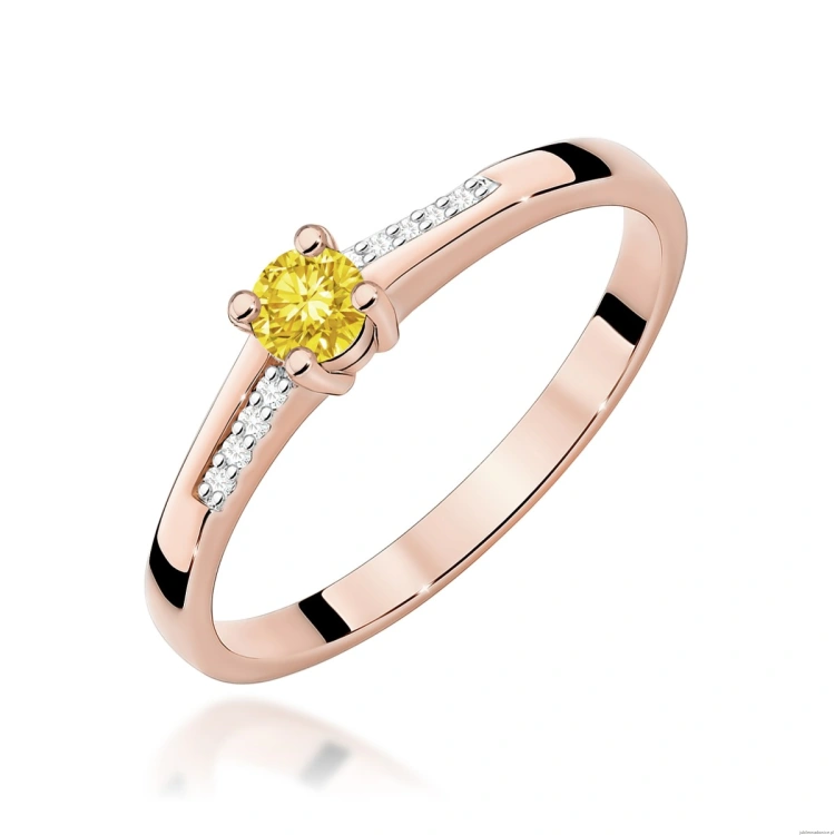 Pierścionek W0258 Diament Laboratoryjny żółty 0,15ct różowe złoto