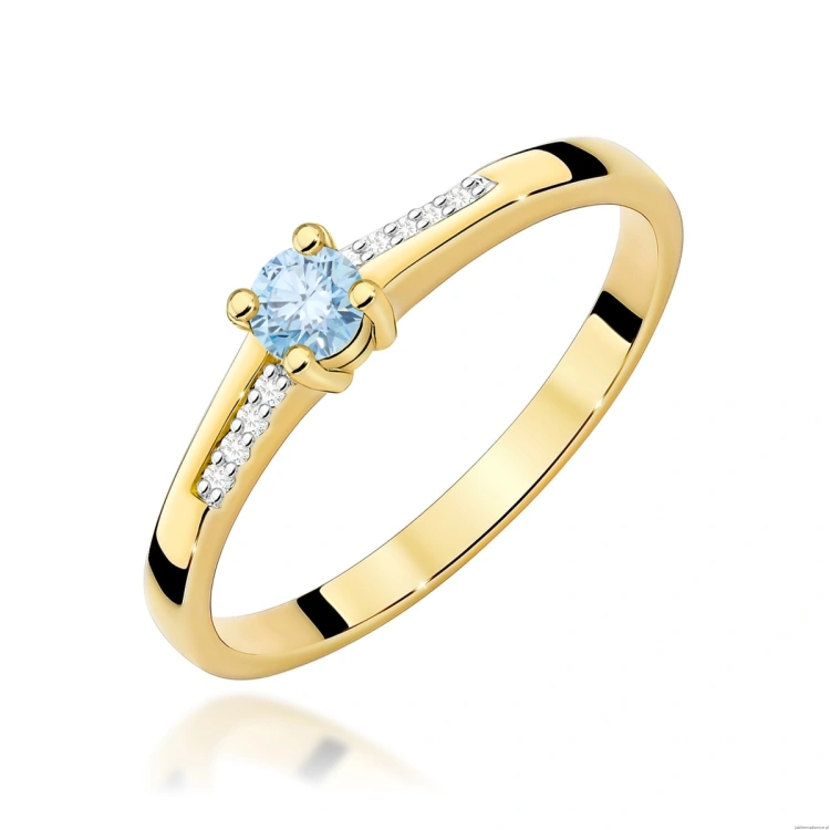 Pierścionek W0258 Diament Laboratoryjny niebieski 0,15ct żółte złoto