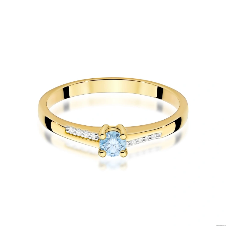 Pierścionek W0258 Diament Laboratoryjny niebieski 0,15ct żółte złoto