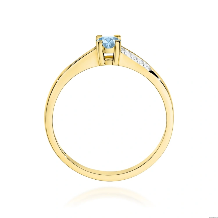 Pierścionek W0258 Diament Laboratoryjny niebieski 0,15ct żółte złoto