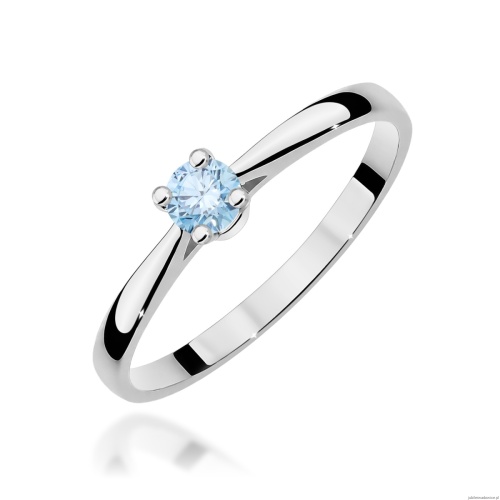 Pierścionek W0335 Diament Laboratoryjny niebieski 0,15ct białe złoto