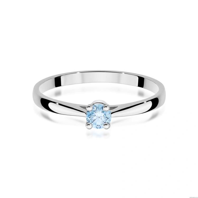 Pierścionek W0335 Diament Laboratoryjny niebieski 0,15ct białe złoto
