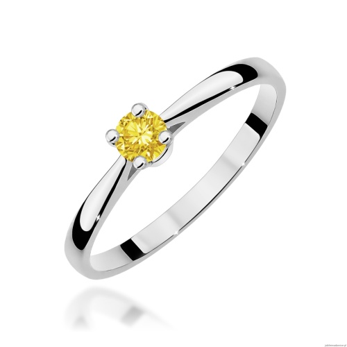 Pierścionek W0335 Diament Laboratoryjny żółty 0,15ct białe złoto