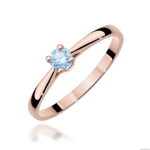 Pierścionek W0335 Diament Laboratoryjny niebieski 0,15ct różowe złoto