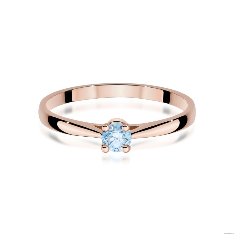 Pierścionek W0335 Diament Laboratoryjny niebieski 0,15ct różowe złoto