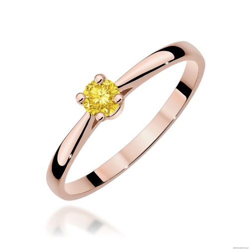 Pierścionek W0335 Diament Laboratoryjny żółty 0,15ct różowe złoto
