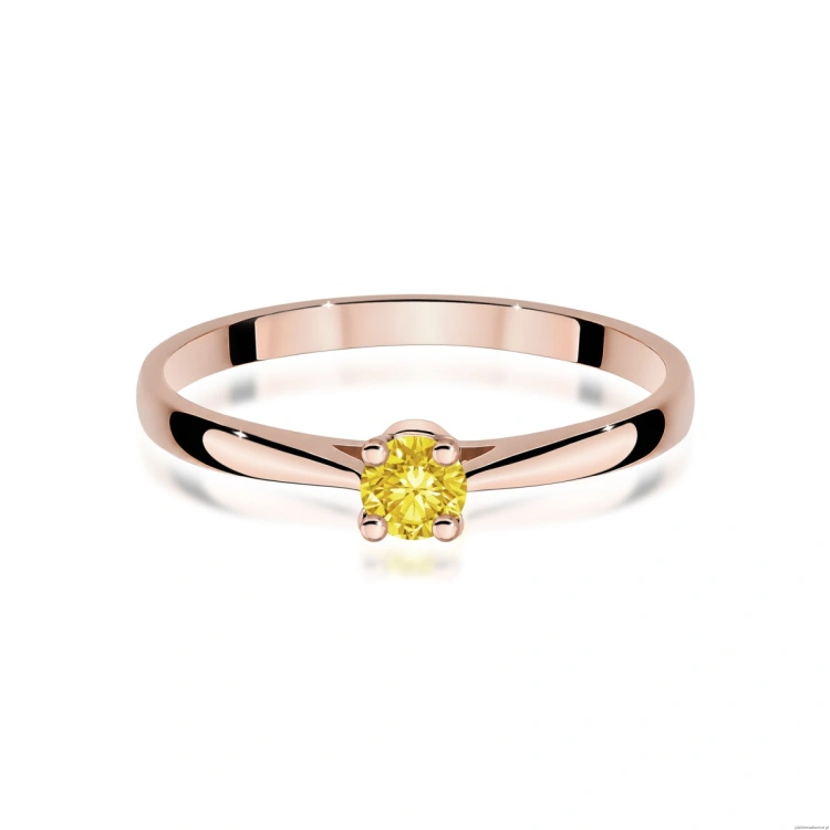 Pierścionek W0335 Diament Laboratoryjny żółty 0,15ct różowe złoto