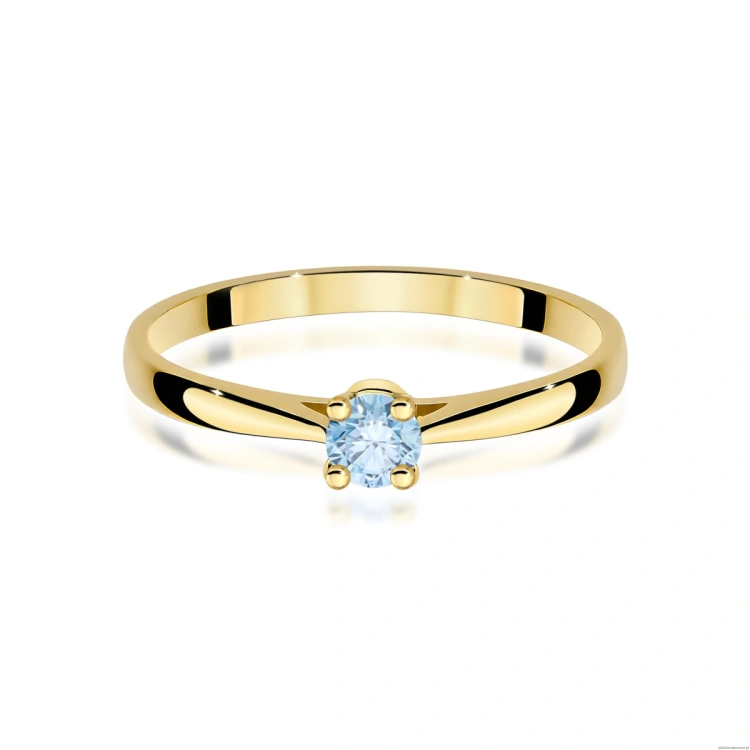 Pierścionek W0335 Diament Laboratoryjny niebieski 0,15ct żółte złoto