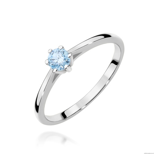 Pierścionek W0365 Diament Laboratoryjn niebieski 0,15ct białe złoto