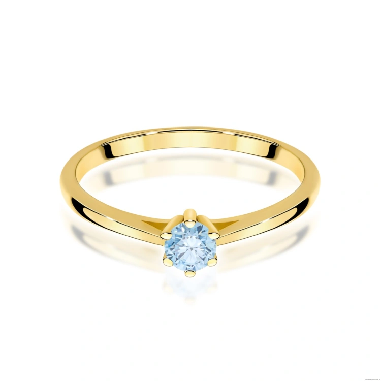 Pierścionek W0365 Diament Laboratoryjny niebieski 0.15ct żółte złoto