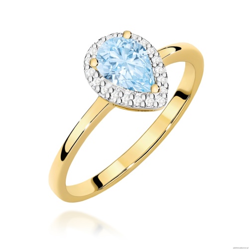 Pierścionek W0455 Diament Laboratoryjny niebieski 0,50ct żółte złoto