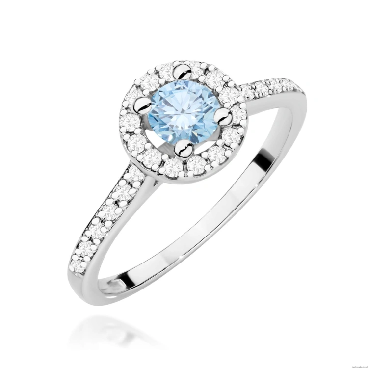Pierścionek W0477 Diament Laboratoryjny niebieski 0,50ct białe złoto
