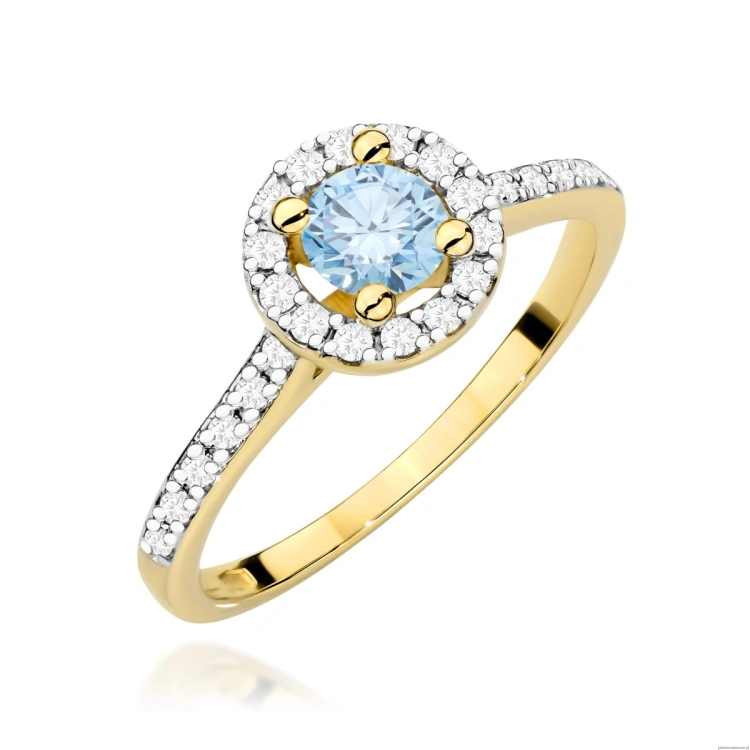 Pierścionek W0477 Diament Laboratoryjny niebieski 0,50ct żółte złoto
