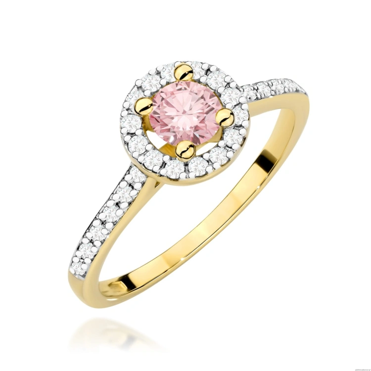 Pierścionek W0477 Diament Laboratoryjny różowy 0,50ct żółte złoto