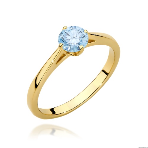Pierścionek W0543 Diament Laboratoryjny niebieski 0,50ct żółte złoto