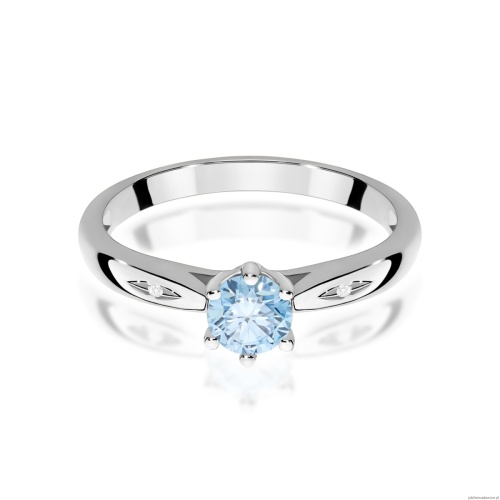 Pierścionek W0074 Diament Laboratoryjny niebieski 0,50ct białe złoto 375
