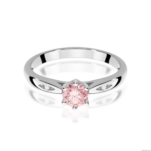 Pierścionek W0074 Diament Laboratoryjny różowy 0,50ct białe złoto 375