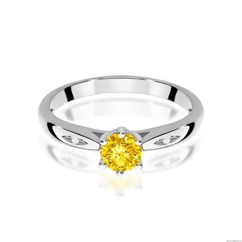 Pierścionek W0074 Diament Laboratoryjny żółty 0,50ct białe złoto 375