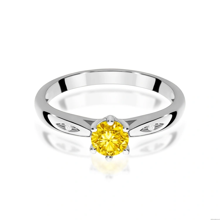Pierścionek W0074 Diament Laboratoryjny żółty 0,50ct białe złoto 375