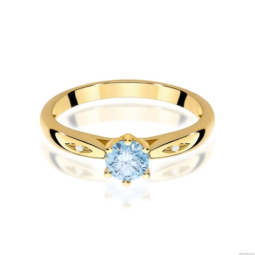 Pierścionek W0074 Diament Laboratoryjny niebieski 0,50ct żółte złoto 375