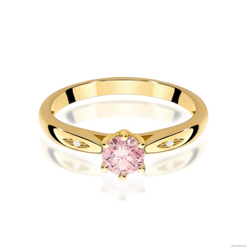Pierścionek W0074 Diament Laboratoryjny różowy 0,50ct żółte złoto 375