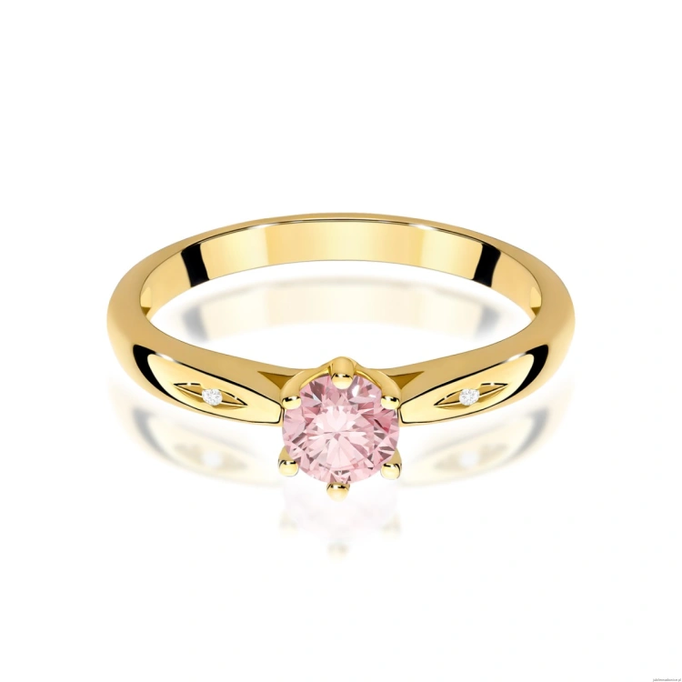 Pierścionek W0074 Diament Laboratoryjny różowy 0,50ct żółte złoto 375