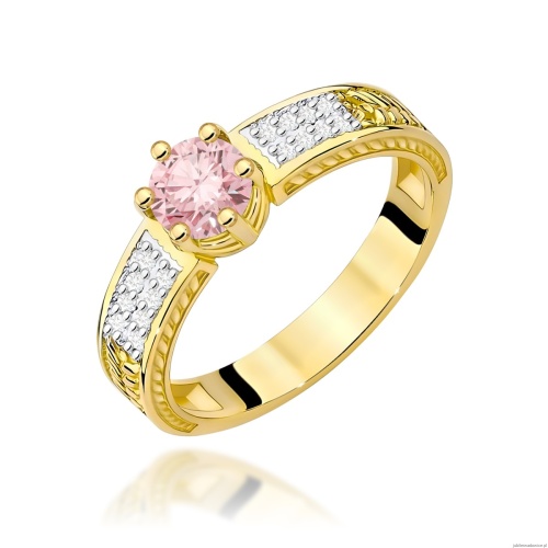 Pierścionek W0075 Diament Laboratoryjny różowy 0,50ct żółte złoto 375