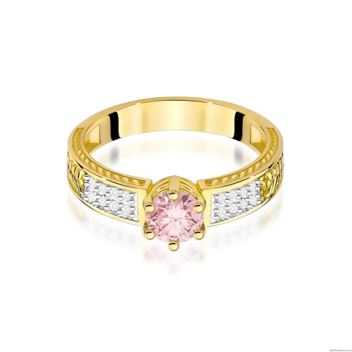 Pierścionek W0075 Diament Laboratoryjny różowy 0,50ct żółte złoto 375