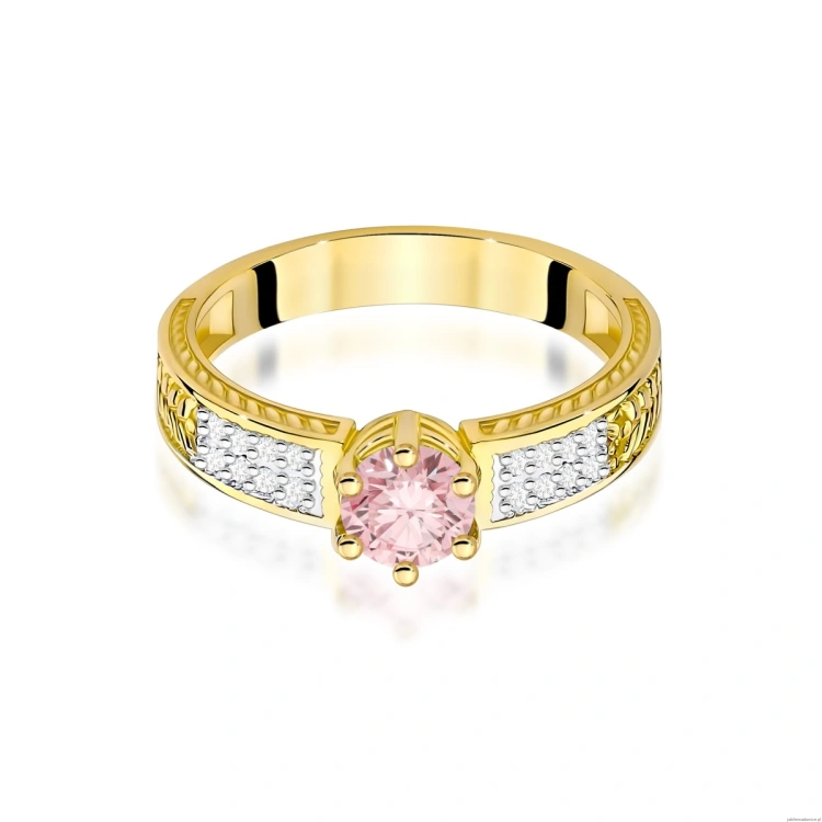 Pierścionek W0075 Diament Laboratoryjny różowy 0,50ct żółte złoto 375
