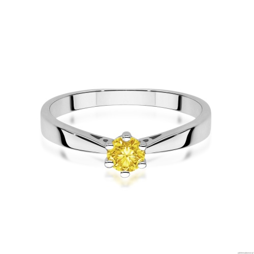 Pierścionek W0229 Diament Laboratoryjny żółty 0.30ct białe złoto 375