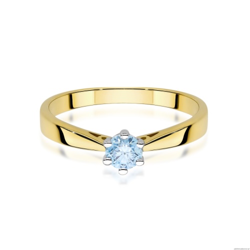 Pierścionek W0229 Diament Laboratoryjny niebieski 0.30ct żółte złoto 375