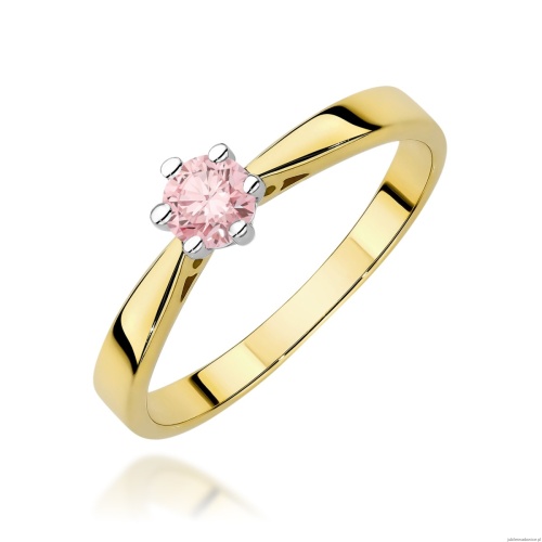 Pierścionek W0229 Diament Laboratoryjny różowy 0.30ct żółte złoto 375