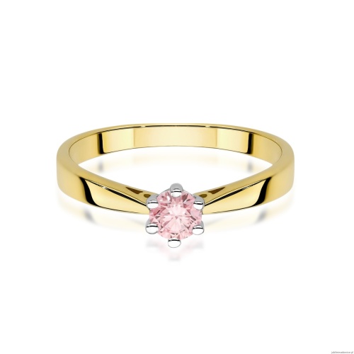Pierścionek W0229 Diament Laboratoryjny różowy 0.30ct żółte złoto 375