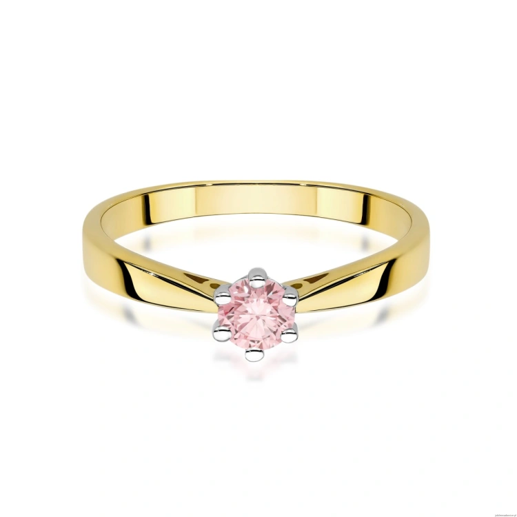 Pierścionek W0229 Diament Laboratoryjny różowy 0.30ct żółte złoto 375