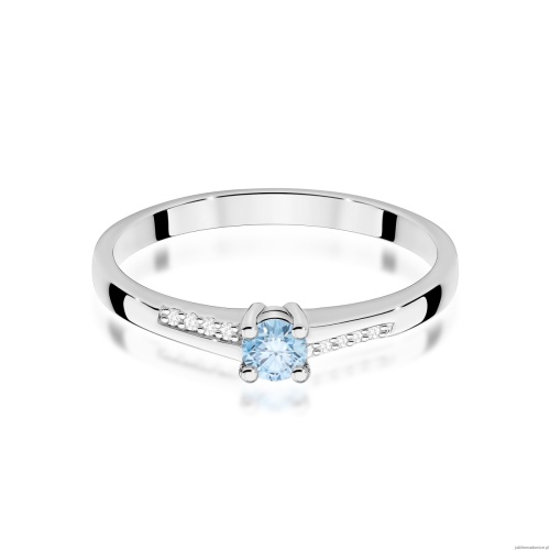 Pierścionek W0258 Diament Laboratoryjny niebieski 0,15ct białe złoto 375