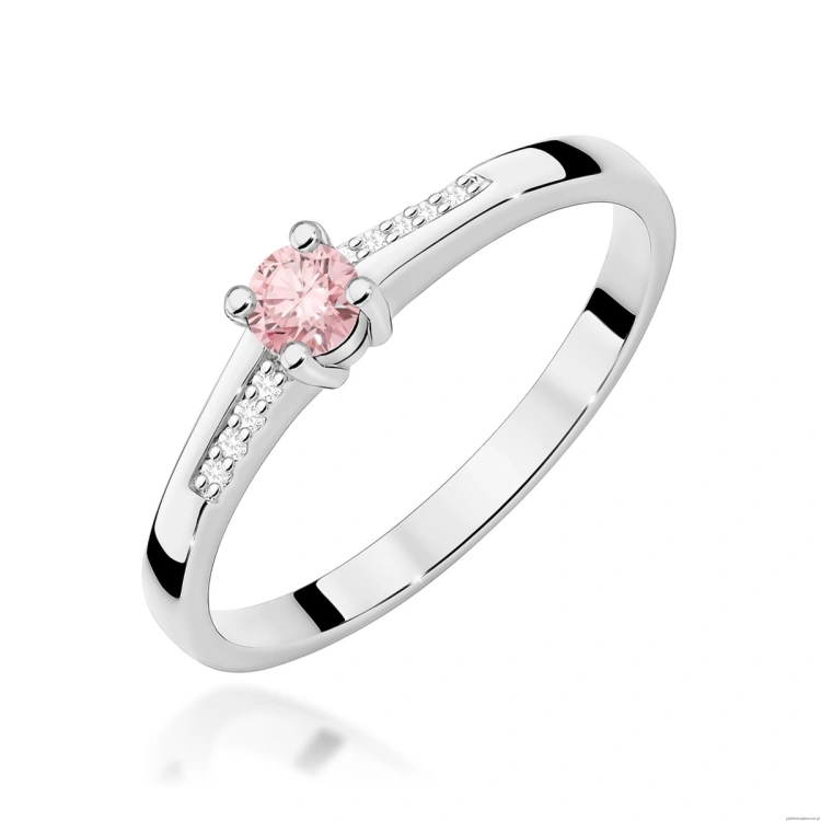 Pierścionek W0258 Diament Laboratoryjny różowy 0,15ct białe złoto 375