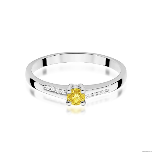 Pierścionek W0258 Diament Laboratoryjny żółty 0,15ct białe złoto 375