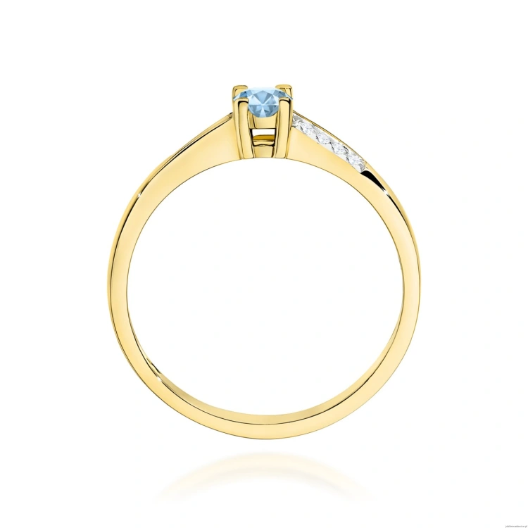 Pierścionek W0258 Diament Laboratoryjny niebieski 0,15ct żółte złoto 375
