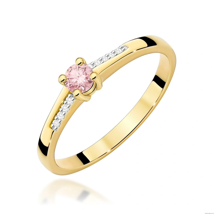 Pierścionek W0258 Diament Laboratoryjny różowy 0,15ct żółte złoto 375